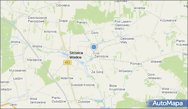 mapa Zamoście, Zamoście gmina Strzelce Wielkie na mapie Targeo